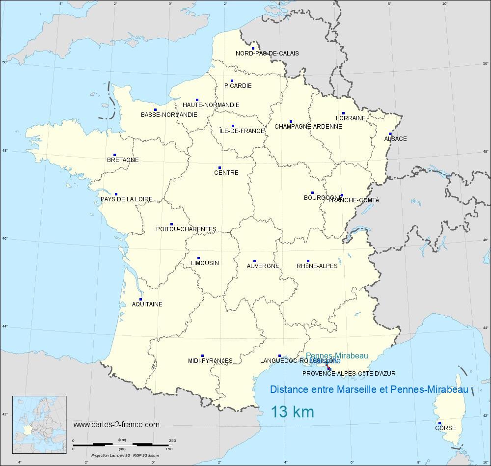 Distance entre Marseille et Les PennesMirabeau