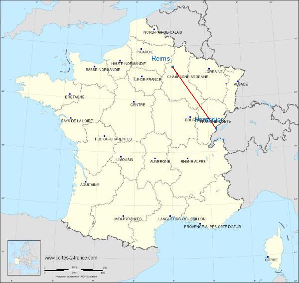 Distance Pontarlier Reims sur la carte de France