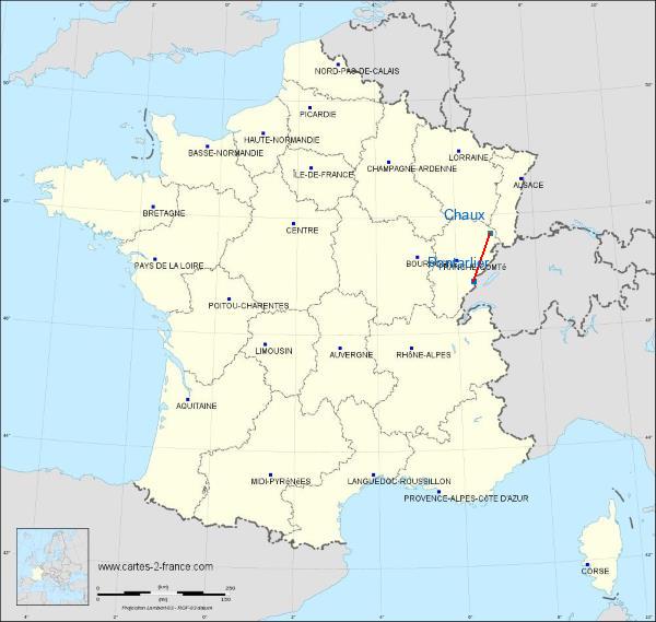 Distance Pontarlier Belfort-Chaux sur la carte de France
