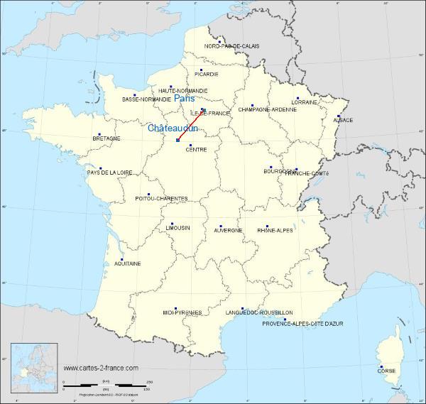 Distance Châteaudun Cité de l'architecture et du patrimoine sur la carte de France