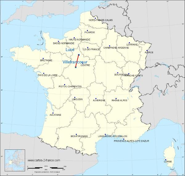 Distance Lucé Blois-Le Breuil sur la carte de France