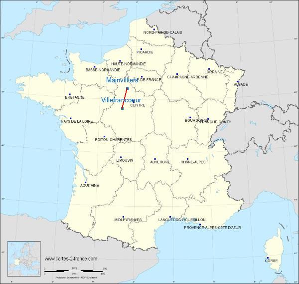 Distance Mainvilliers Blois-Le Breuil sur la carte de France