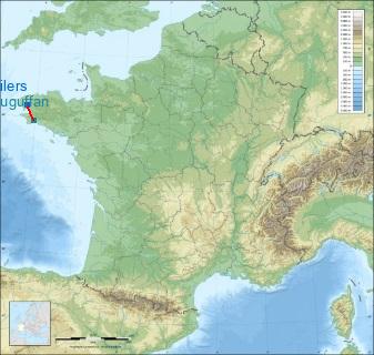 Distance entre de Guilers et Quimper-Pluguffan sur la carte de France