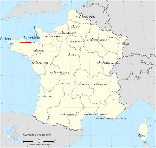 Distance Guilers Saint-Malo sur la carte de France