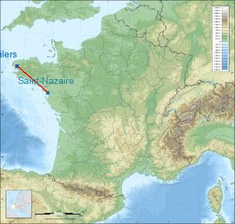 Distance entre de Guilers et Saint-Nazaire sur la carte de France
