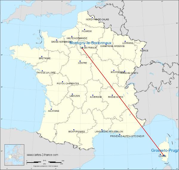 Distance Grosseto-Prugna Saint-Quentin-en-Yvelines sur la carte de France