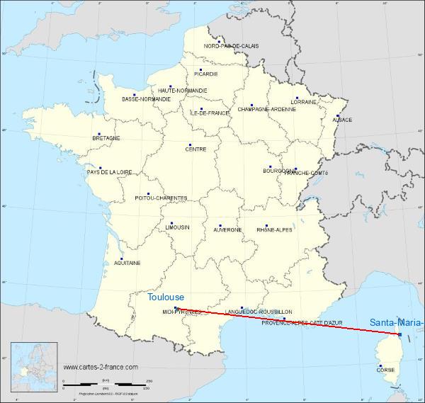 Distance Santa-Maria-di-Lota Toulouse sur la carte de France