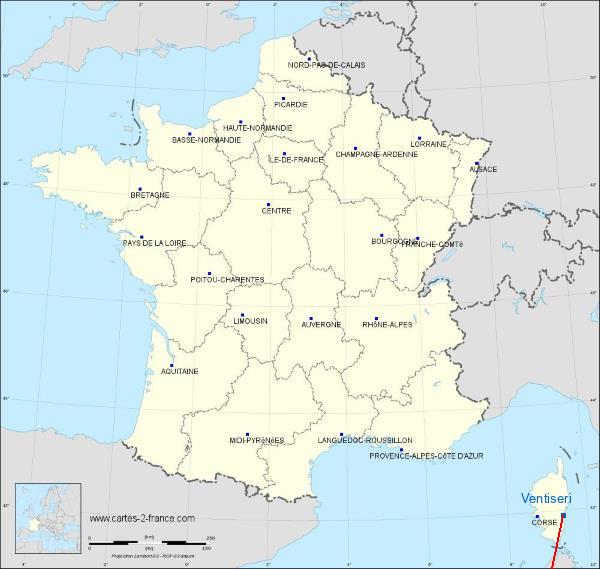 Distance Ventiseri Cagnes-sur-Mer sur la carte de France