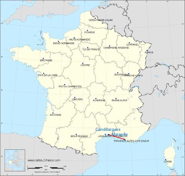 Distance Montpellier-Candillargues Marseille sur la carte de France