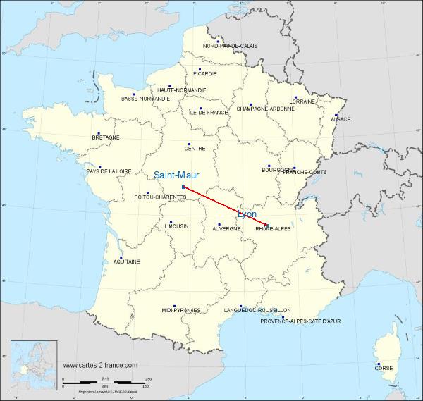 Distance Châteauroux-Villers Lyon sur la carte de France