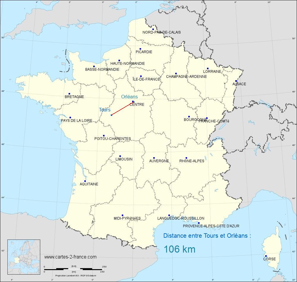 distance from orleans to tours