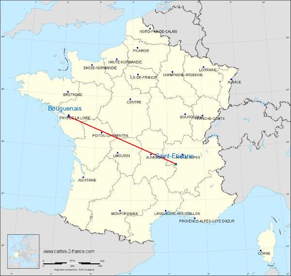 Distance Bouguenais Saint-Étienne sur la carte de France