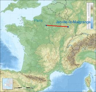 Distance entre de Jarville-la-Malgrange et Paris sur la carte de France