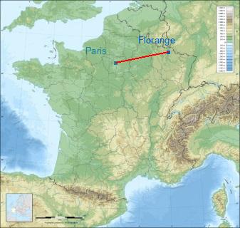 Distance entre de Florange et Paris sur la carte de France