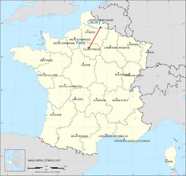 Distance Caudry Palais Galliera sur la carte de France