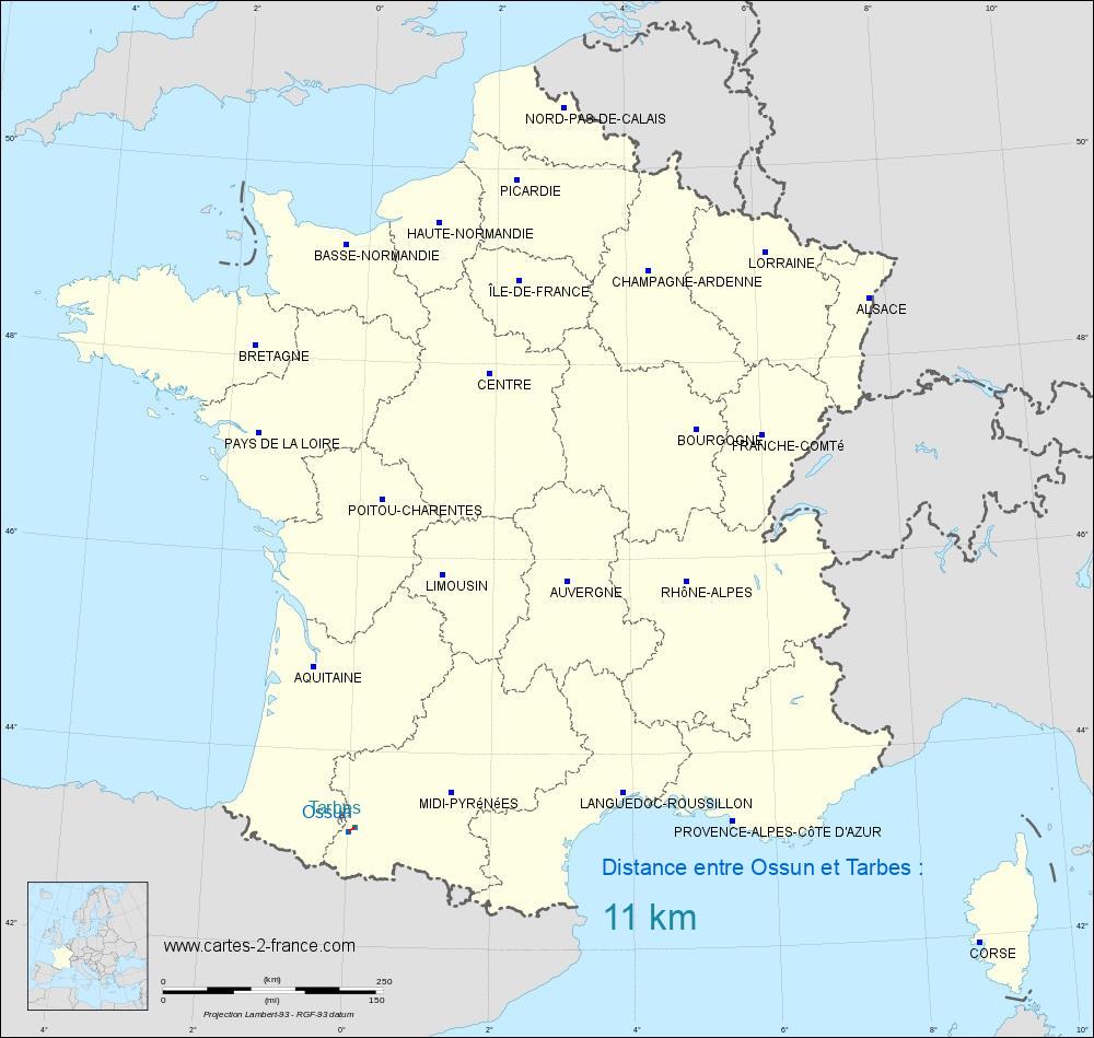 Distance entre Ossun et Tarbes