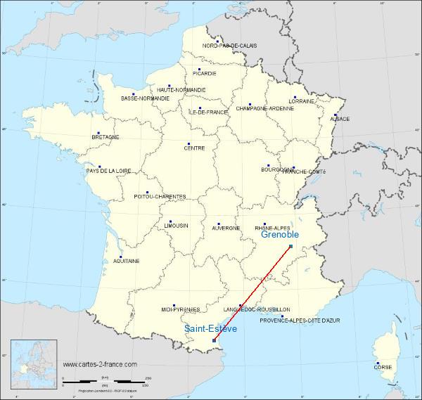 Distance Saint-Estève Grenoble sur la carte de France