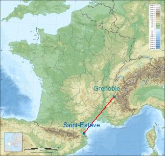 Distance entre de Saint-Estève et Grenoble sur la carte de France
