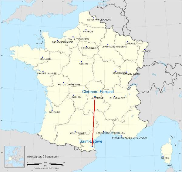 Distance Saint-Estève Clermont-Ferrand sur la carte de France
