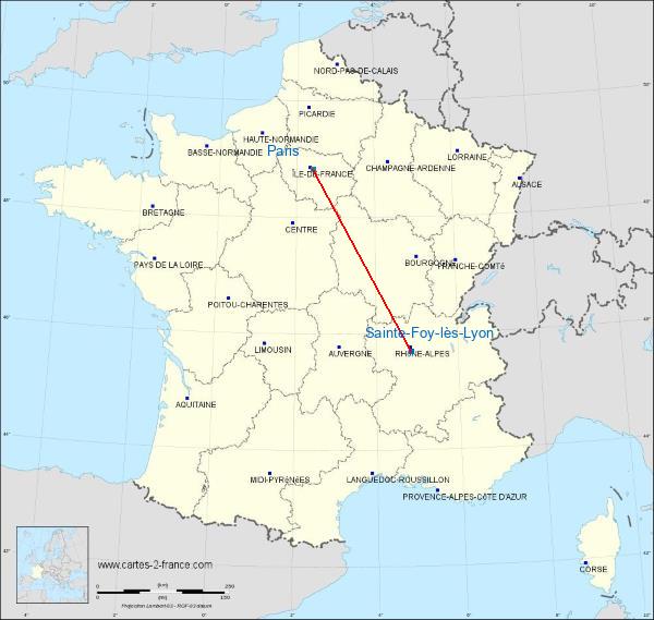 Distance Sainte-Foy-lès-Lyon Paris sur la carte de France