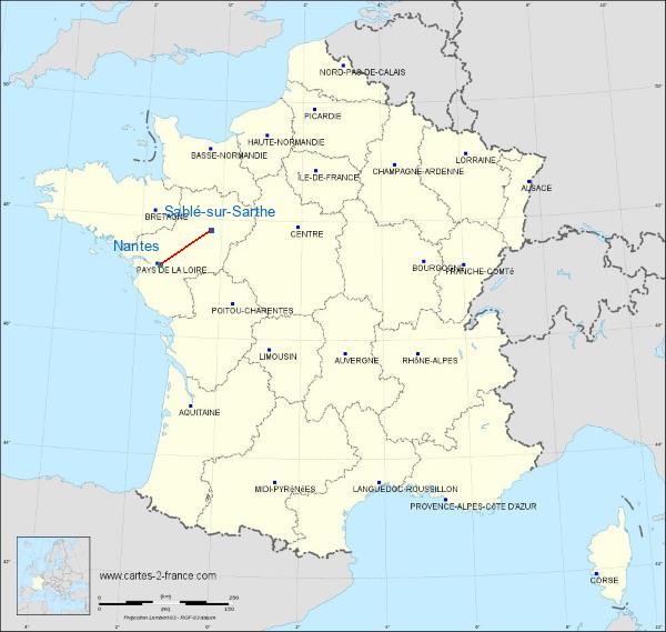 Distance Sablé-sur-Sarthe Nantes sur la carte de France
