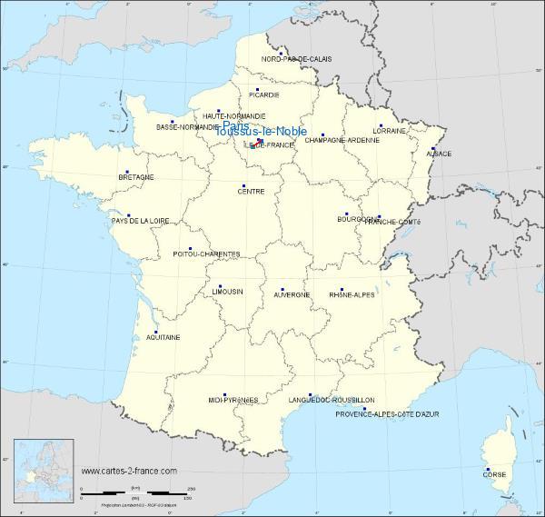Distance Paris Toussus-le-Noble Airport sur la carte de France