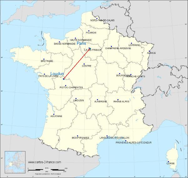 Distance Loudun Paris sur la carte de France