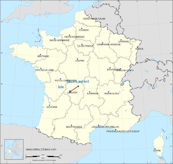 Distance Isle Guéret - Saint-Laurent sur la carte de France