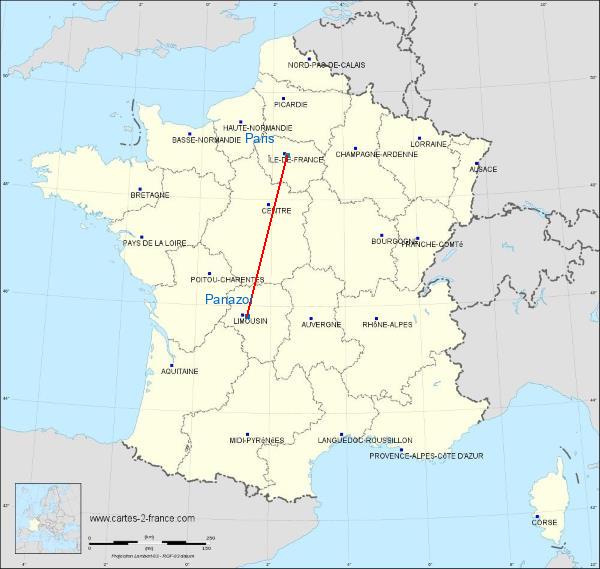 Distance Panazol Paris sur la carte de France