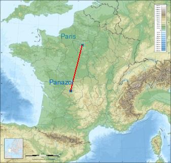 Distance entre de Panazol et Paris sur la carte de France