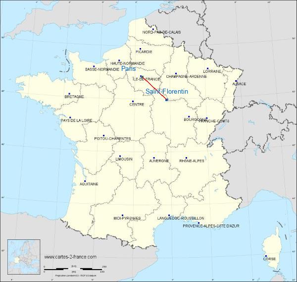 Distance Saint-Florentin Paris sur la carte de France