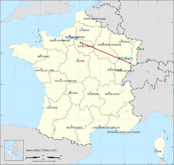Distance Bavilliers Cergy-Pontoise sur la carte de France